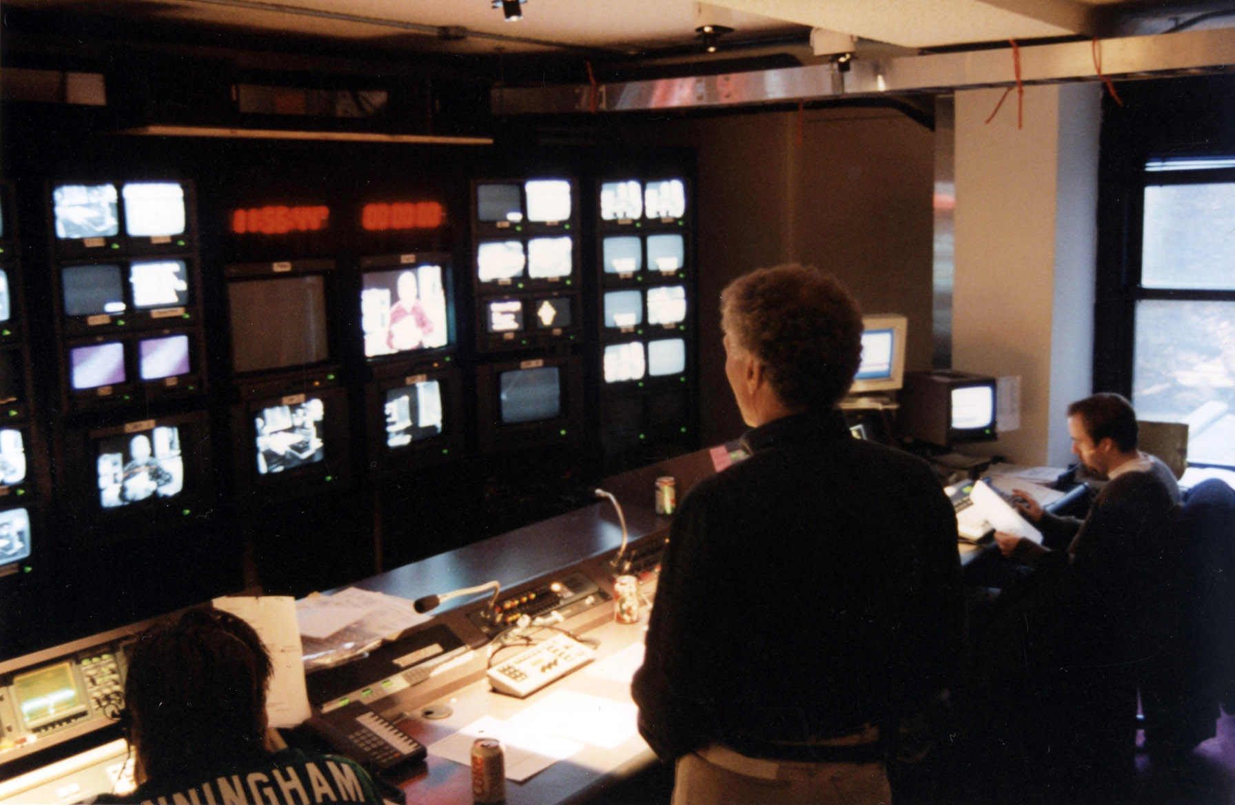Wearing his producer hat, Bob Chitester fine-tunes footage for his latest project.