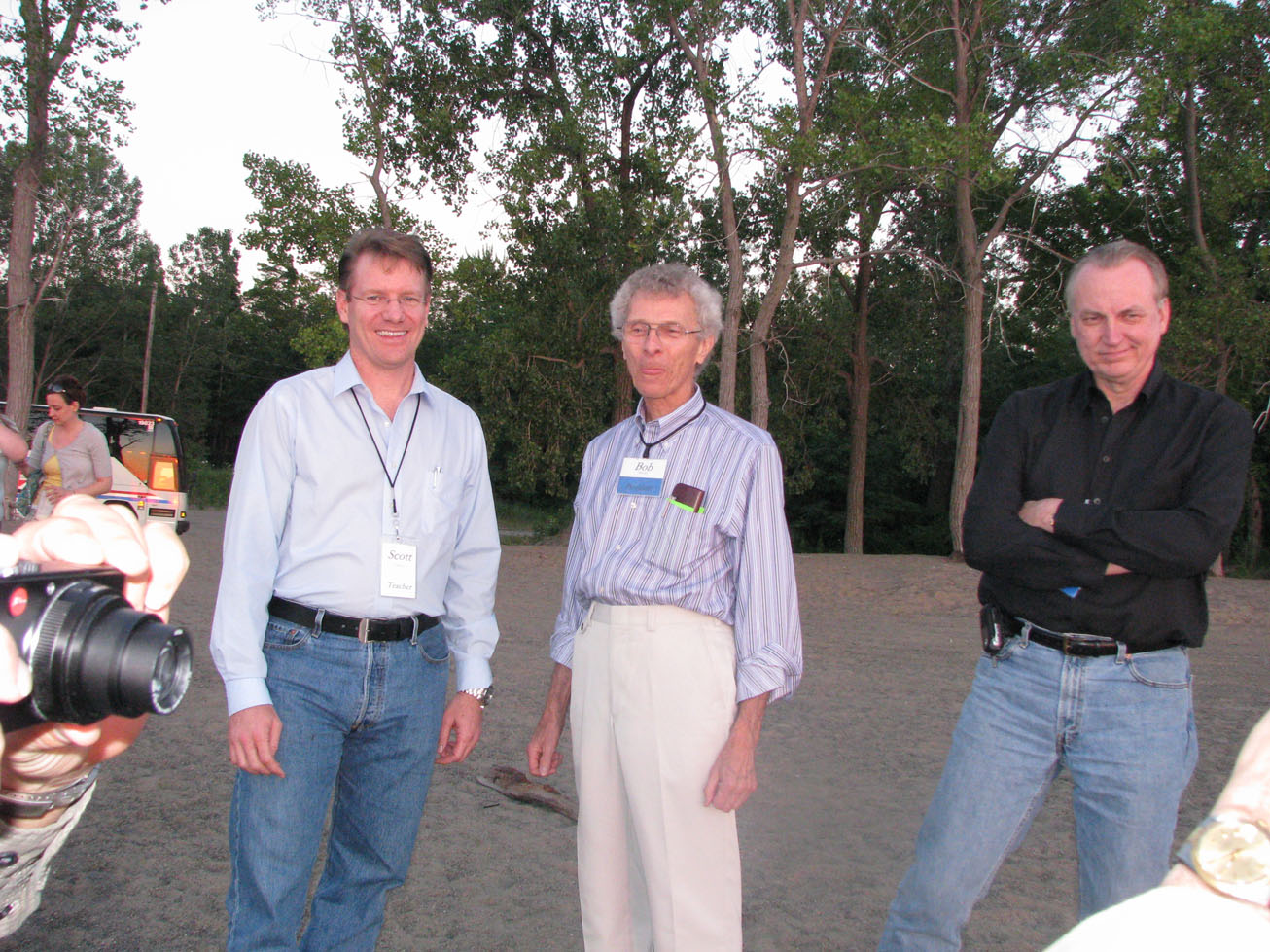 Educator Scott Harris, Bob Chitester, and Producer Jim Tusty enjoy a beach outing while taking a break during a Producers’ Meeting.