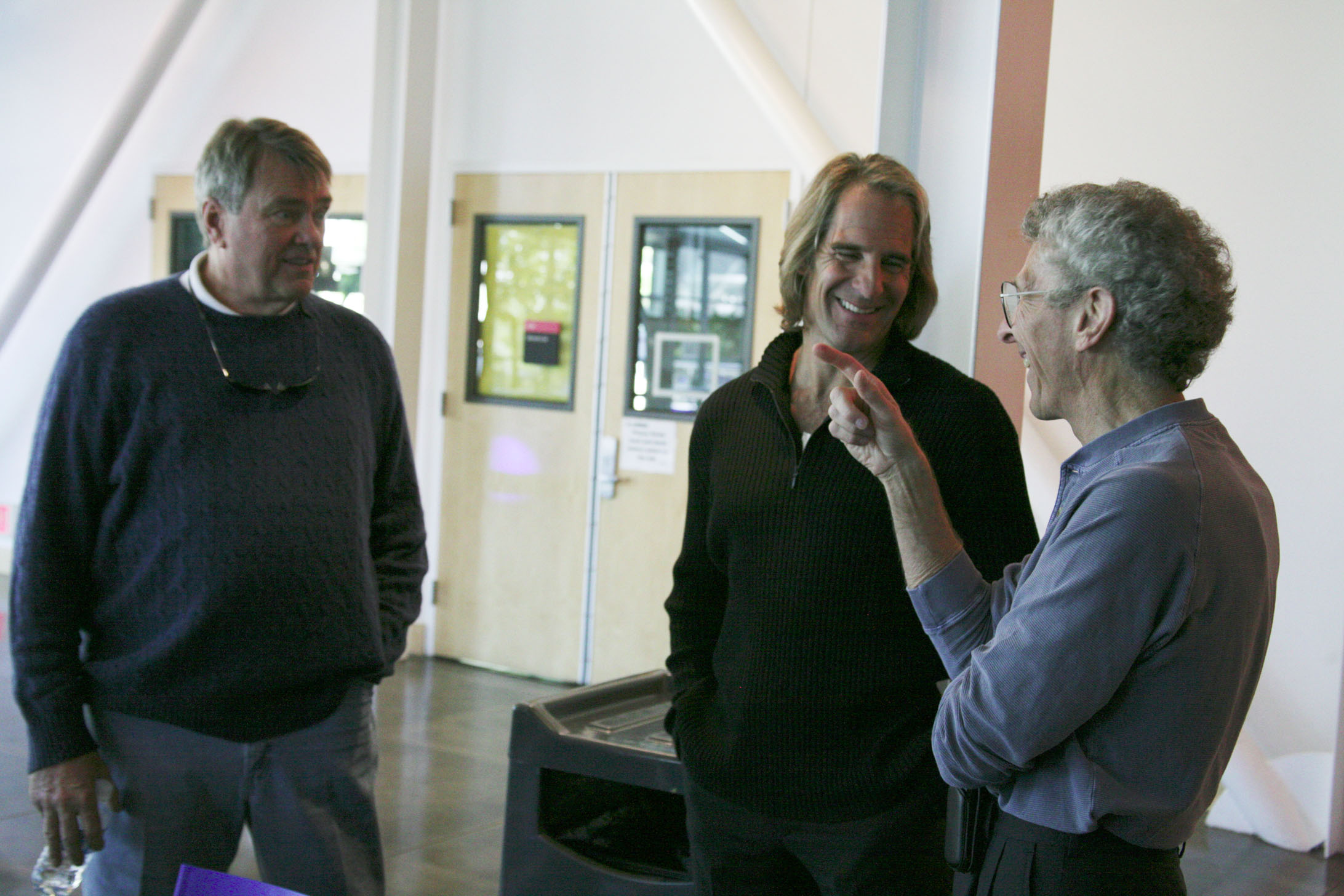 Actor Scott Bakula and Bob Chitester discuss ideas on set while filming Everyone's Space, a popular izzit.org video.
