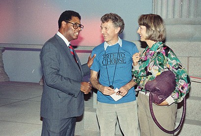 Bob Chitester and Thomas Sowell while filming Free To Choose production shots in San Francisco, CA, 1990.