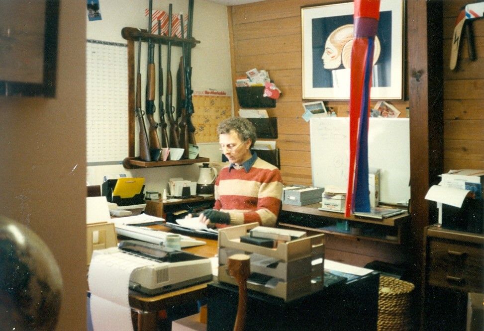 Bob didn't keep banker's hours. Here he is working from his country home in McKean long before work-from-home became the norm.